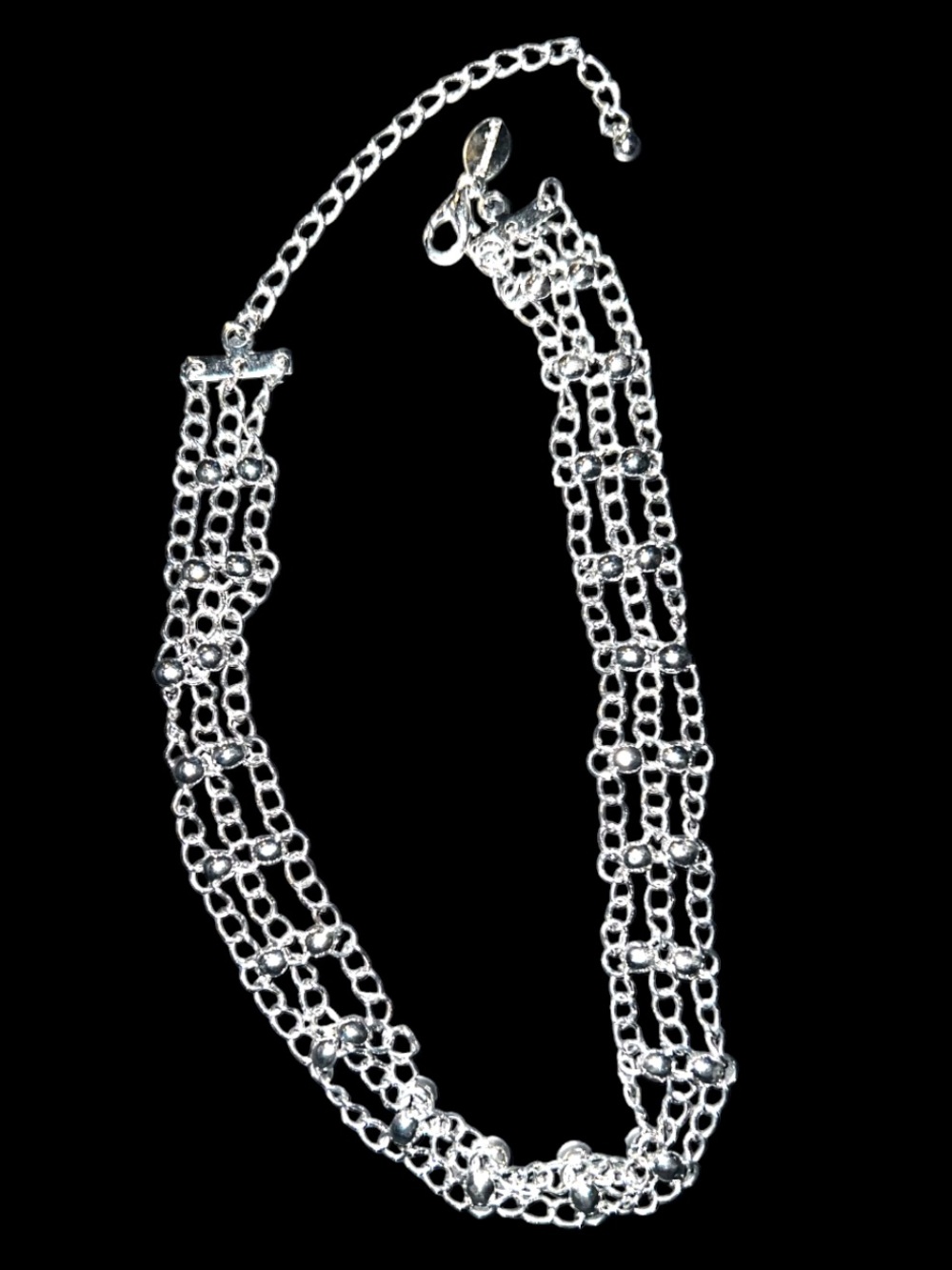 Silver Multi-Row Chain Choker Necklace - Women Jewelry